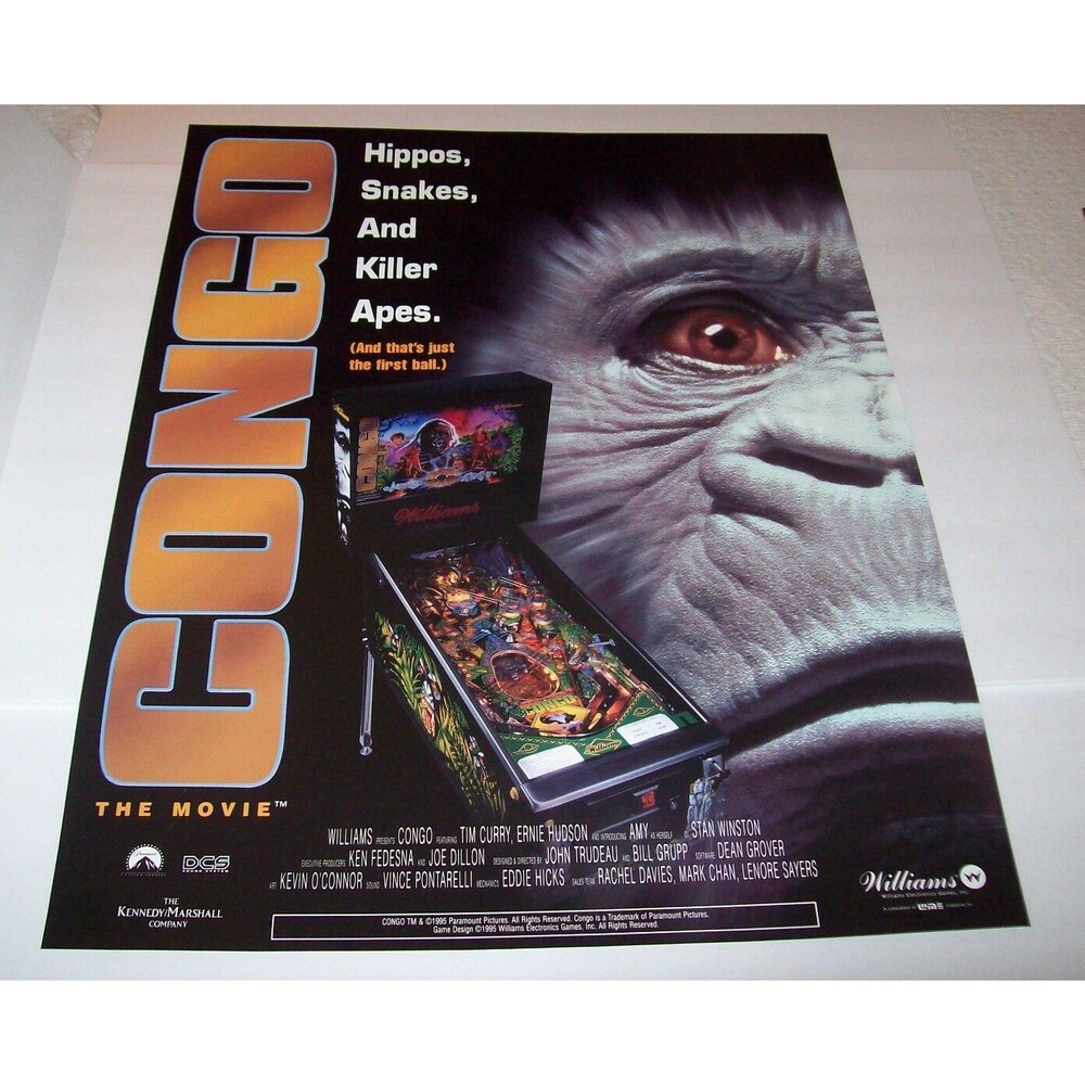 Williams Congo Pinball Machine Game 28" POSTER Ape Gorilla Wall Art Original NOS